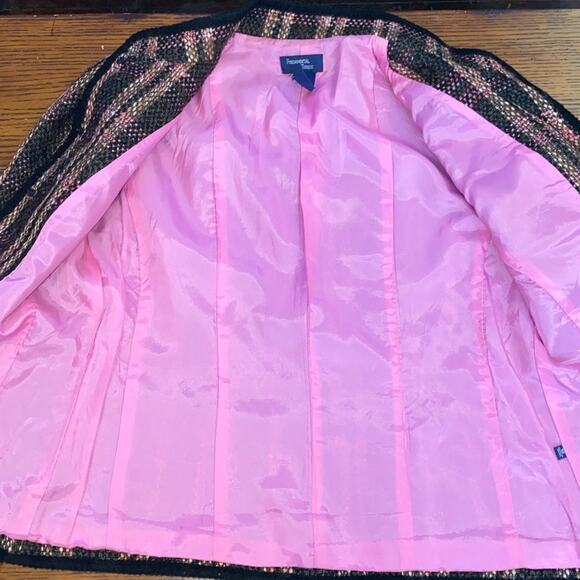 VINTAGE Womens Size 12 Plaid Tweed Blazer Top Fringe Tartan Fundamental Things - Picture 10 of 12